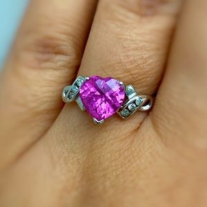 10k gold, Pink Rose quartz, Diamond Ring, size 5